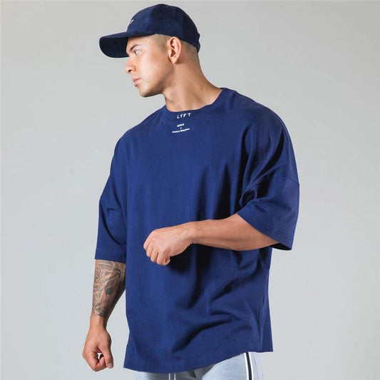 JAPAN&UK Cotton Gym Shirt Sport T Shirt Men Short Sleeve Running Shirt Men Workout Training Tees Fitness Loose large size M-XXXL - MANDOTOS