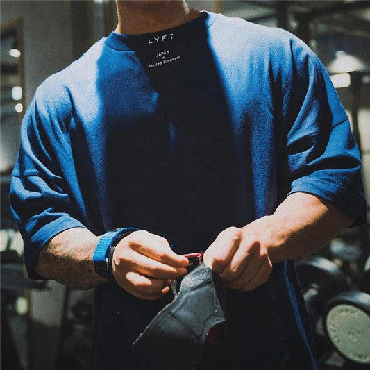 JAPAN&UK Cotton Gym Shirt Sport T Shirt Men Short Sleeve Running Shirt Men Workout Training Tees Fitness Loose large size M-XXXL - MANDOTOS