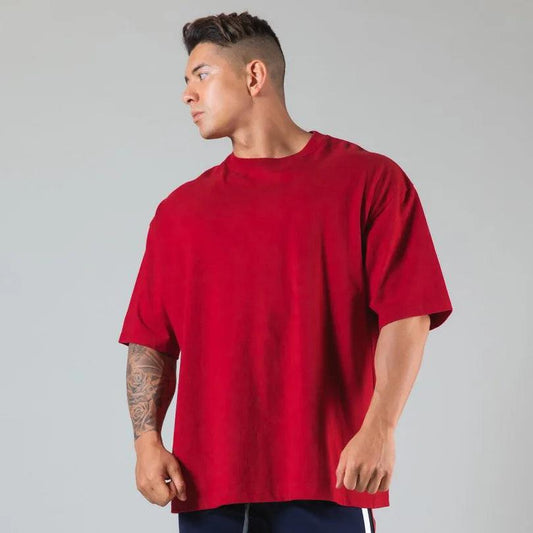 JAPAN&UK Cotton Gym Shirt Sport T Shirt Men Short Sleeve Running Shirt Men Workout Training Tees Fitness Loose large size M-XXXL - MANDOTOS