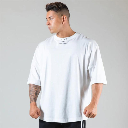 JAPAN&UK Cotton Gym Shirt Sport T Shirt Men Short Sleeve Running Shirt Men Workout Training Tees Fitness Loose large size M-XXXL - MANDOTOS