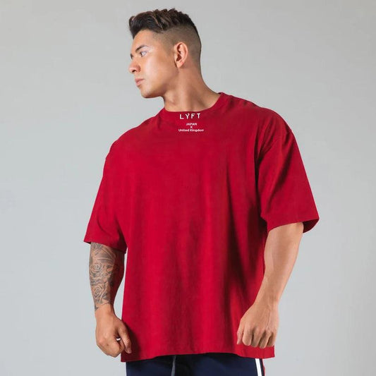 JAPAN&UK Cotton Gym Shirt Sport T Shirt Men Short Sleeve Running Shirt Men Workout Training Tees Fitness Loose large size M-XXXL - MANDOTOS