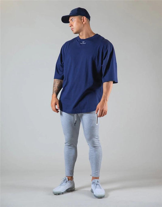 JAPAN&UK Cotton Gym Shirt Sport T Shirt Men Short Sleeve Running Shirt Men Workout Training Tees Fitness Loose large size M-XXXL - MANDOTOS