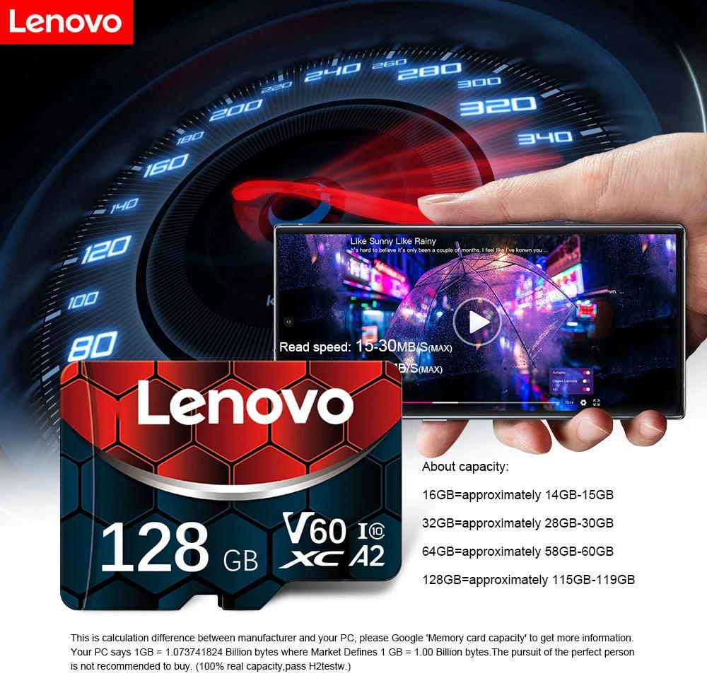 Lenovo Memory Card 128GB Class 10 V60 TF Card 2TB 1TB 512GB 256GB A2 U3 Micro SD Card For Mobile Phone PC Speaker HD Camera - MANDOTOS