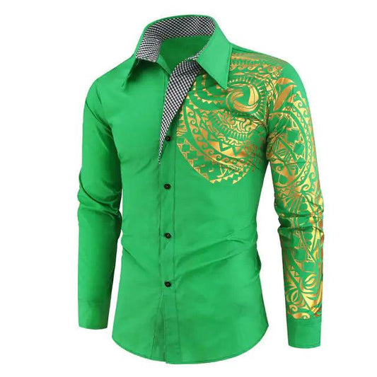 Luxury Gold Black Shirt Men New Slim Fit Long Sleeve - MANDOTOS