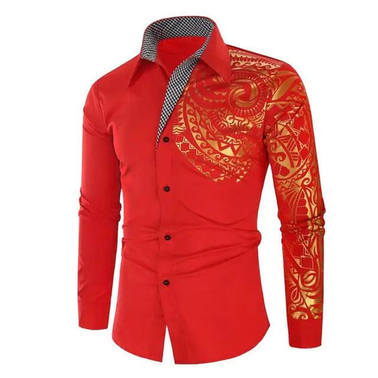 Luxury Gold Black Shirt Men New Slim Fit Long Sleeve - MANDOTOS