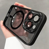 Luxury Magnetic Metal Lens Bumper Protection Case For iPhone 16 15 14 13 12 11 Pro Max 16 Plus Wireless Charge Hard Clear Cover - MANDOTOS