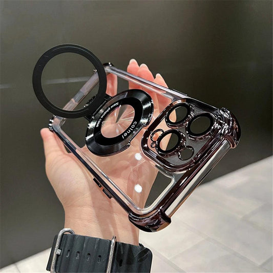 Luxury Plating Shockproof Magnetic Bracket For Magsafe Clear Case For iPhone 15 16 14 13 12 11 Pro Max With Holder Stand Cover - MANDOTOS