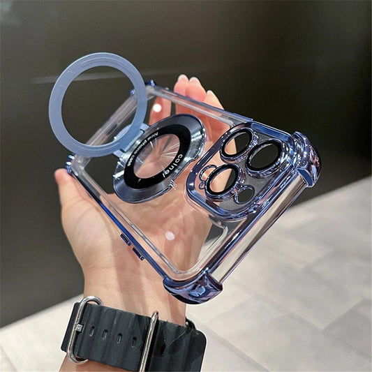 Luxury Plating Shockproof Magnetic Bracket For Magsafe Clear Case For iPhone 15 16 14 13 12 11 Pro Max With Holder Stand Cover - MANDOTOS