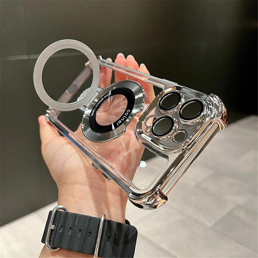 Luxury Plating Shockproof Magnetic Bracket For Magsafe Clear Case For iPhone 15 16 14 13 12 11 Pro Max With Holder Stand Cover - MANDOTOS