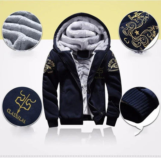 Men's autumn and winter sports set hooded casual cardigan jacket outdoor thickened warm sports shirt+pants two-piece set - MANDOTOS