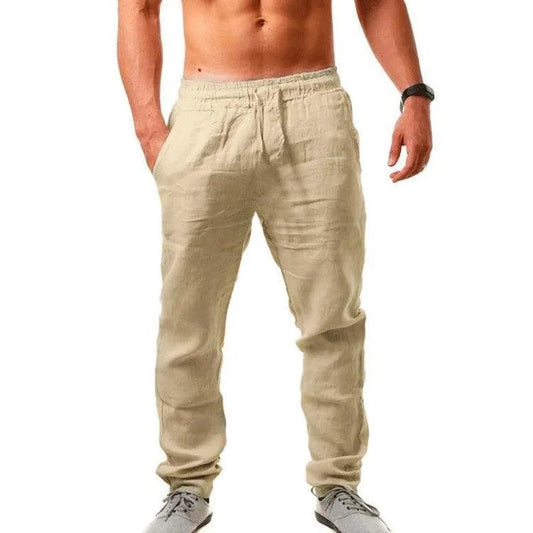 Men's Cotton Linen Pants Loose Cool Casual Long Pants Elastic Waist Long Pant Casual Large Size Streetwear Lightweight Trousers - MANDOTOS