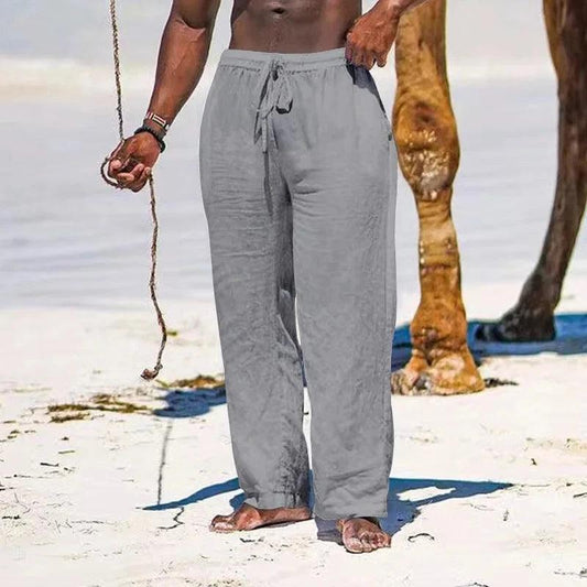 Men's Cotton Linen Pants Loose Cool Casual Long Pants Elastic Waist Long Pant Casual Large Size Streetwear Lightweight Trousers - MANDOTOS