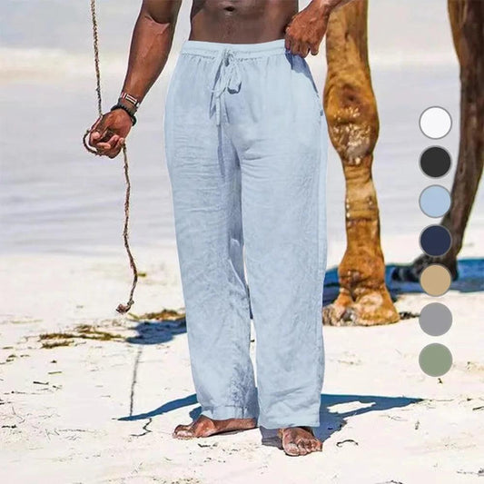 Men's Cotton Linen Pants Loose Cool Casual Long Pants Elastic Waist Long Pant Casual Large Size Streetwear Lightweight Trousers - MANDOTOS