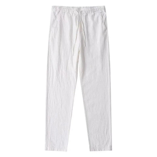 Men's Cotton Linen Pants Male Autumn New Breathable Solid Color Linen Trousers Fitness Streetwear Back With Pocket - MANDOTOS