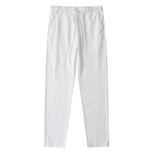 Men's Cotton Linen Pants Male Autumn New Breathable Solid Color Linen Trousers Fitness Streetwear Back With Pocket - MANDOTOS