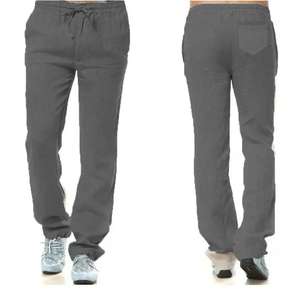 Men's Cotton Linen Pants Male Autumn New Breathable Solid Color Linen Trousers Fitness Streetwear Back With Pocket - MANDOTOS