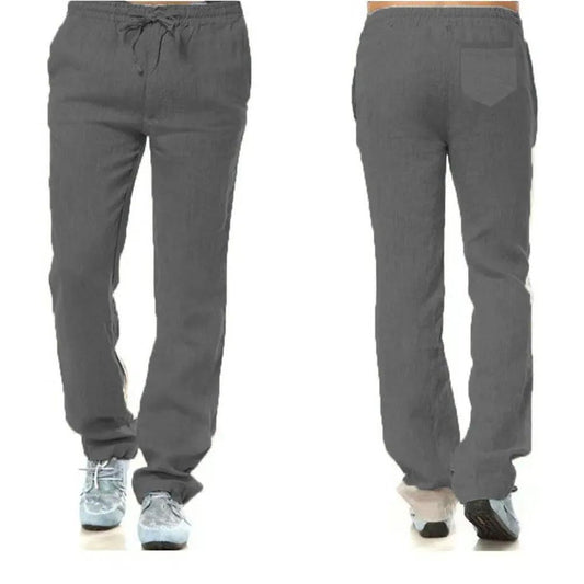 Men's Cotton Linen Pants Male Autumn New Breathable Solid Color Linen Trousers Fitness Streetwear Back With Pocket - MANDOTOS