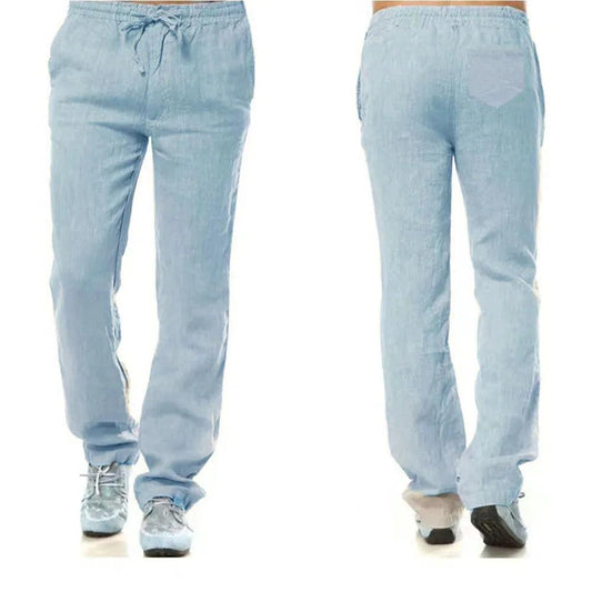 Men's Cotton Linen Pants Male Autumn New Breathable Solid Color Linen Trousers Fitness Streetwear Back With Pocket - MANDOTOS