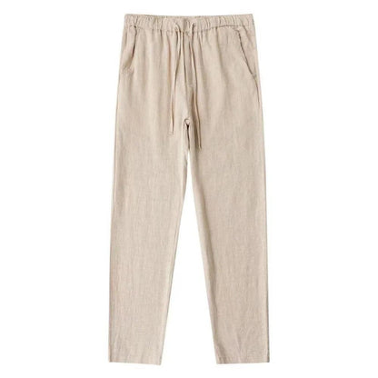 Men's Cotton Linen Pants Male Autumn New Breathable Solid Color Linen Trousers Fitness Streetwear Back With Pocket - MANDOTOS