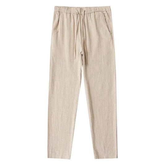 Men's Cotton Linen Pants Male Autumn New Breathable Solid Color Linen Trousers Fitness Streetwear Back With Pocket - MANDOTOS