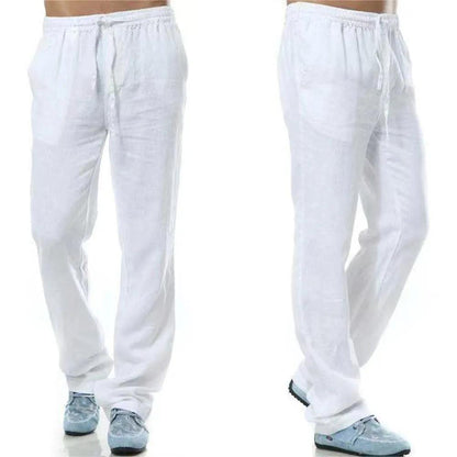 Men's Cotton Linen Pants Male Autumn New Breathable Solid Color Linen Trousers Fitness Streetwear Back With Pocket - MANDOTOS