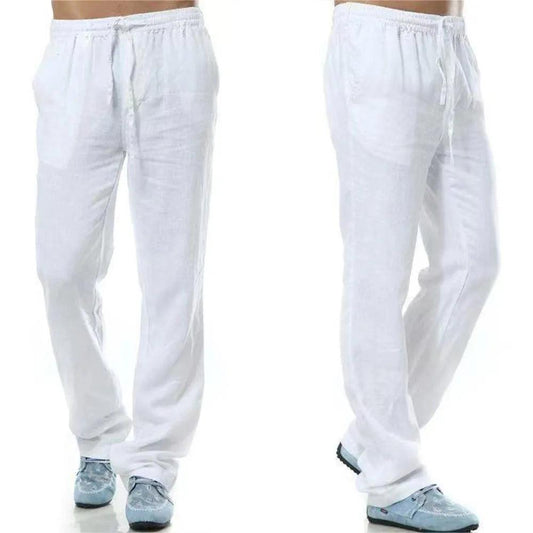Men's Cotton Linen Pants Male Autumn New Breathable Solid Color Linen Trousers Fitness Streetwear Back With Pocket - MANDOTOS