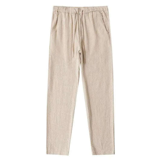 Men's Cotton Linen Pants Male Autumn New Breathable Solid Color Linen Trousers Fitness Streetwear Back With Pocket - MANDOTOS