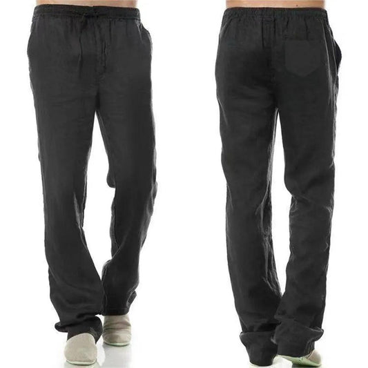 Men's Cotton Linen Pants Male Autumn New Breathable Solid Color Linen Trousers Fitness Streetwear Back With Pocket - MANDOTOS