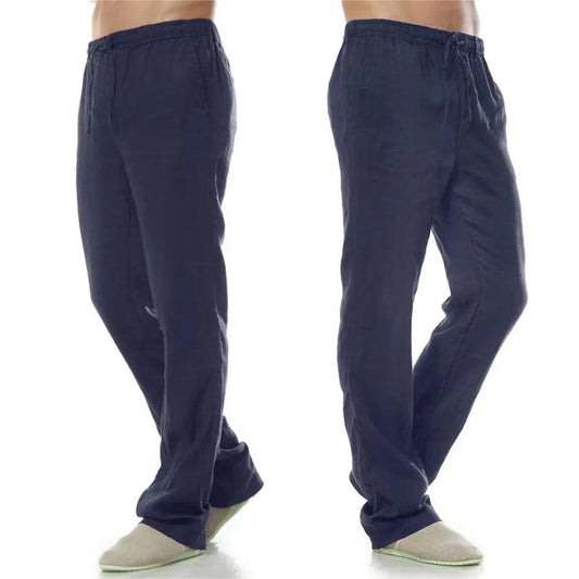 Men's Cotton Linen Pants Male Autumn New Breathable Solid Color Linen Trousers Fitness Streetwear Back With Pocket - MANDOTOS