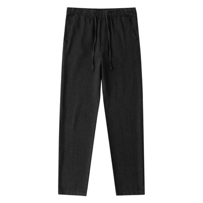Men's Cotton Linen Pants Male Autumn New Breathable Solid Color Linen Trousers Fitness Streetwear Back With Pocket - MANDOTOS