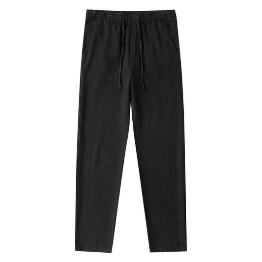 Men's Cotton Linen Pants Male Autumn New Breathable Solid Color Linen Trousers Fitness Streetwear Back With Pocket - MANDOTOS