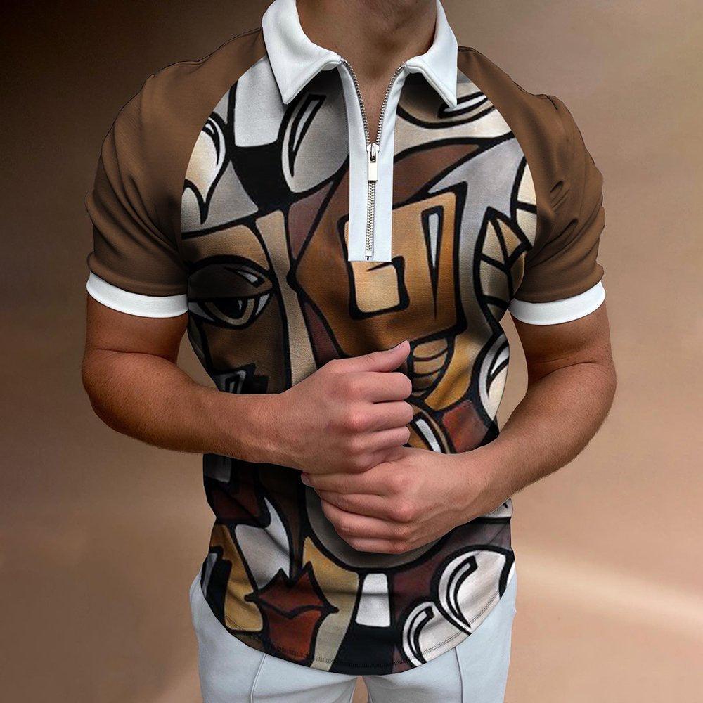 Men's POLO Shirt Striped Printed Short Sleeve T-Shirt Lapel Shirt - MANDOTOS