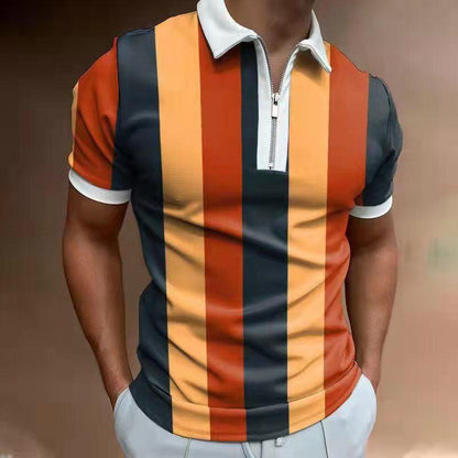 Men's POLO Shirt Striped Printed Short Sleeve T-Shirt Lapel Shirt - MANDOTOS