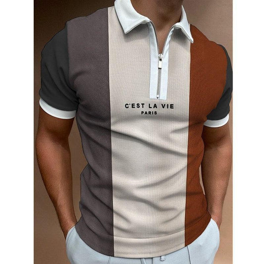 Men's POLO Shirt Striped Printed Short Sleeve T-Shirt Lapel Shirt - MANDOTOS