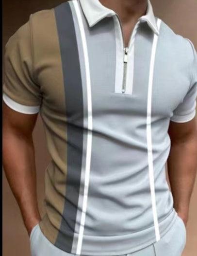 Men's POLO Shirt Striped Printed Short Sleeve T-Shirt Lapel Shirt - MANDOTOS
