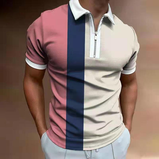 Men's POLO Shirt Striped Printed Short Sleeve T-Shirt Lapel Shirt - MANDOTOS