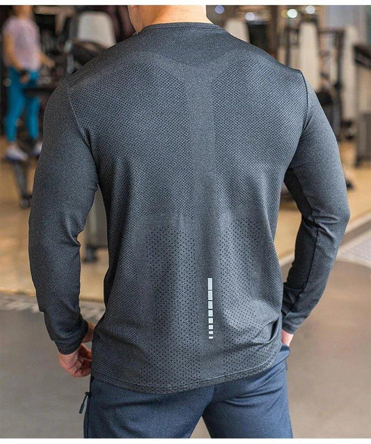 Men's Sports Fitness Long Sleeve Outdoor Badminton Quick Dry Training Shirt Casual Thin Running Top Bodybuilding Sportswear - MANDOTOS