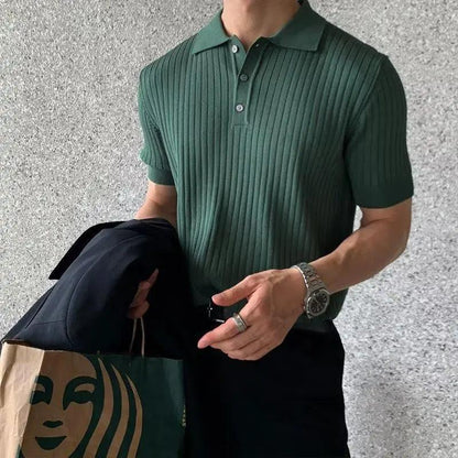 Men's Textured Knit Lapel Polo - MANDOTOS