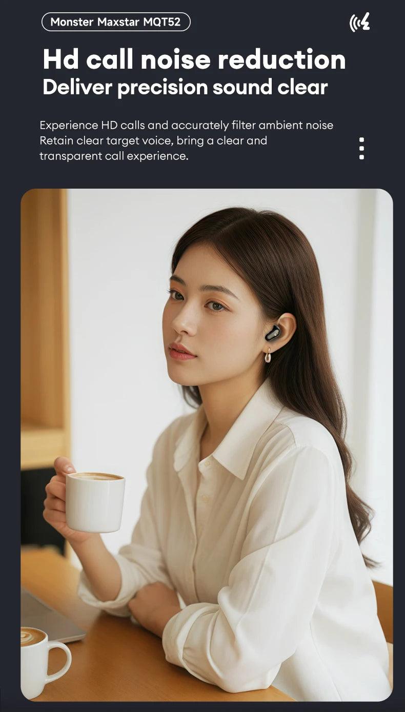 Monster MQT52 Wireless Bluetooth 5.4 Earphones Long Battery Life Gaming Headphones Dual Mode HIFI Stereo Sound Headset With Mic - MANDOTOS