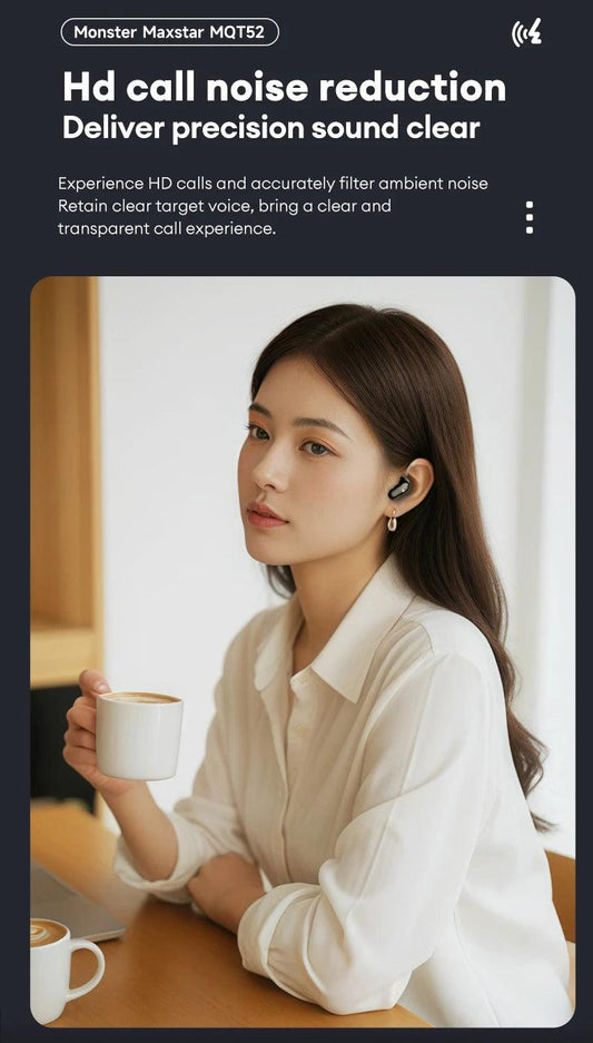 Monster MQT52 Wireless Bluetooth 5.4 Earphones Long Battery Life Gaming Headphones Dual Mode HIFI Stereo Sound Headset With Mic - MANDOTOS