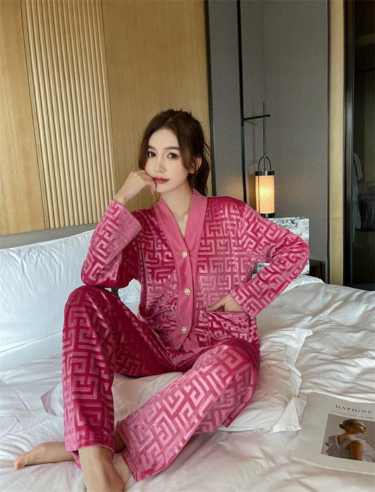 New Gold Velvet Pajamas Women's Suit - MANDOTOS