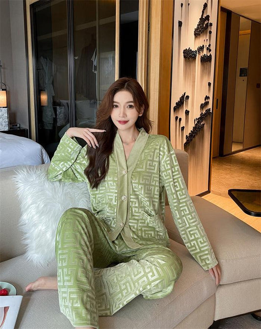 New Gold Velvet Pajamas Women's Suit - MANDOTOS