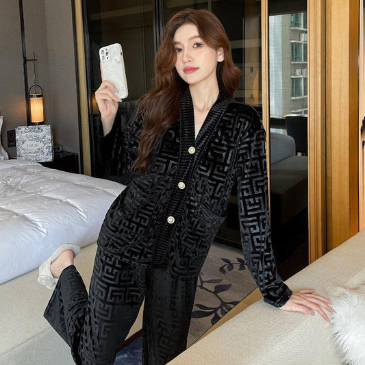New Gold Velvet Pajamas Women's Suit - MANDOTOS