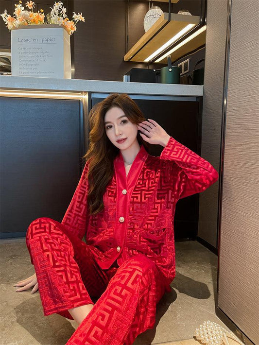 New Gold Velvet Pajamas Women's Suit - MANDOTOS