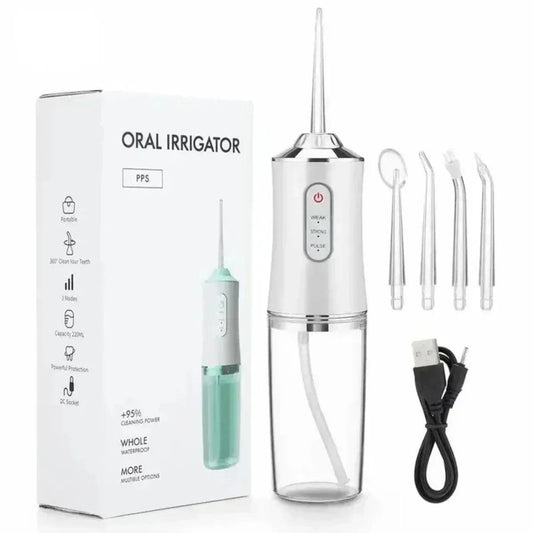Oral Irrigator Portable Dental Water Flosser USB Rechargeable Water Jet Floss Tooth Pick 4 Jet Tip 220ml 3 Modes Teeth PH260 - MANDOTOS