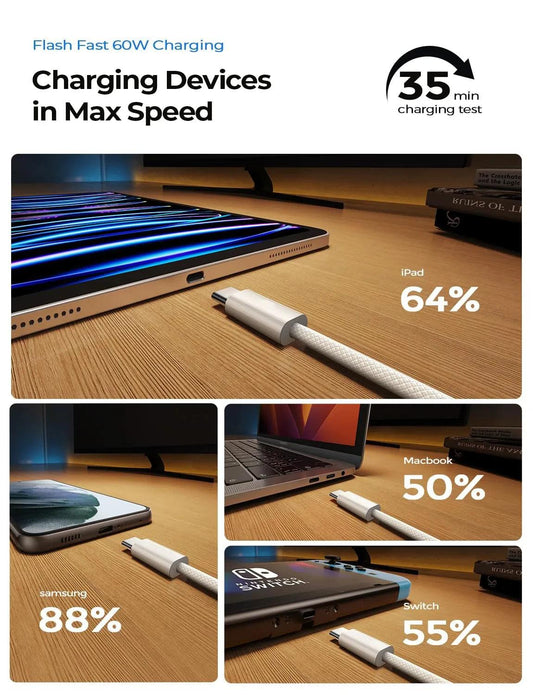 Original PD 60W Fast Charger 6A USB C to Type C Cable For Apple iPhone 15/16 Pro MAX Quick Charging For Samsung S24 Xiaomi Cable - MANDOTOS
