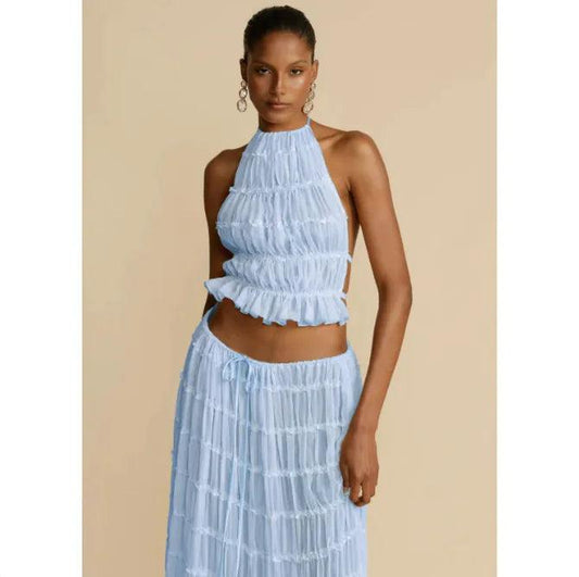 2-Piece Chic Halter Dress Suit Set - MANDOTOS