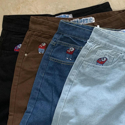 Polar Big Boy Embroidery Jeans Y2K Pants Streetwear Gothic Cartoon Blue Baggy Jeans Retro Punk Rock High Waist Denim Trousers - MANDOTOS
