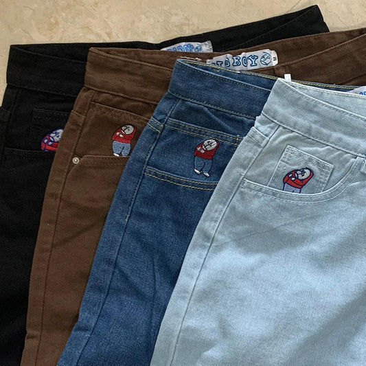 Polar Big Boy Embroidery Jeans Y2K Pants Streetwear Gothic Cartoon Blue Baggy Jeans Retro Punk Rock High Waist Denim Trousers - MANDOTOS