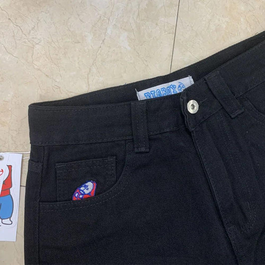 Polar Big Boy Embroidery Jeans Y2K Pants Streetwear Gothic Cartoon Blue Baggy Jeans Retro Punk Rock High Waist Denim Trousers - MANDOTOS